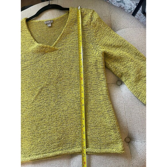 Medium J. Jill V-Neck 3/4 Sleeve Cotton Chartreuse Green Sweater Minimalist Cozy - Picture 7 of 8